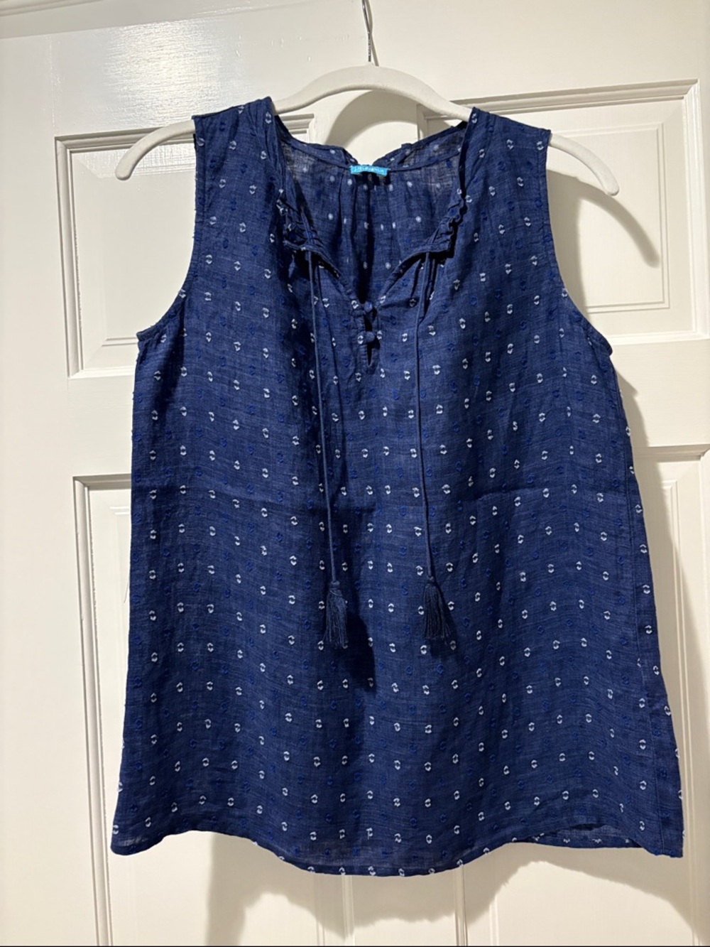 J. McLaughlin Swiss Dot Chambray Blue Linen Top